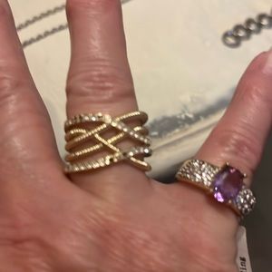 Bundle of two fashion rings gold plated with cubic zirconias Diamonds.